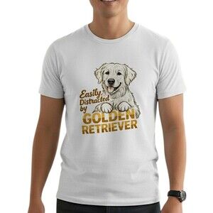 Easily Distracted By Golden Retriever Graphic T-Shirt Cotton Unisex Casual Dog L